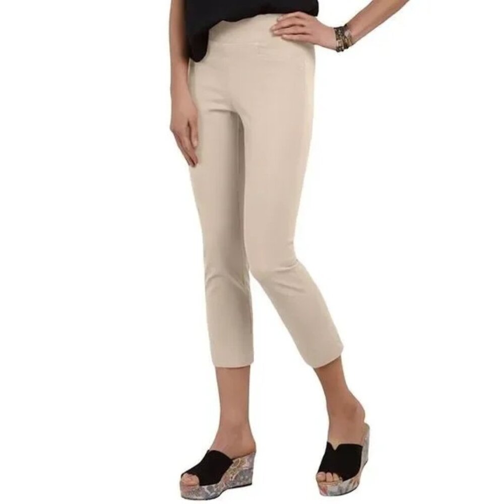 Soft Surroundings NEW Superla Stretch Pull On Straight Leg Crop Pants Sz L Tan